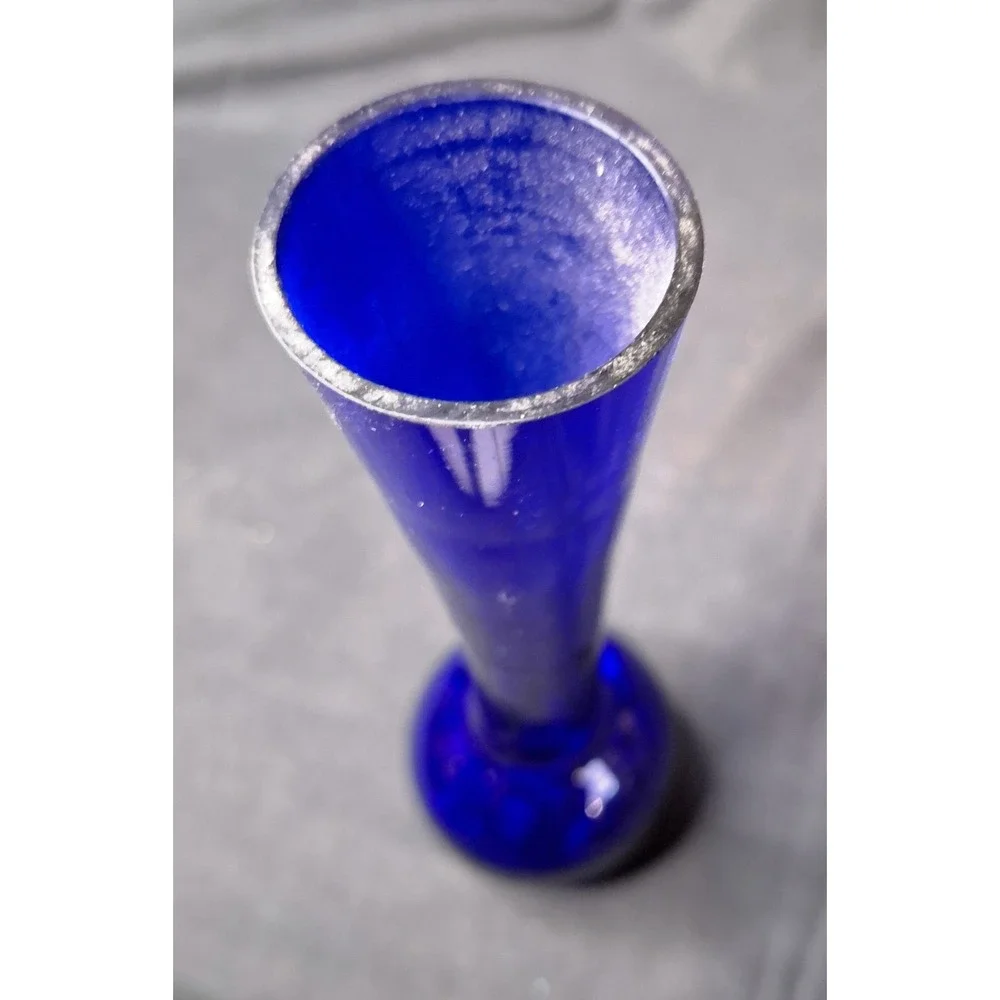 Vintage Cobalt Blue Glass Bud Vase 7‎ Inch Mid Century Modern Bulbous Base
